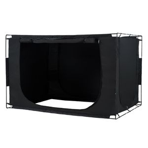 Tenda da letto a 3 porte oscurante 70% con zanzariera e tettoia traspirante in fibra da 0.43 pollici - Product Image 1