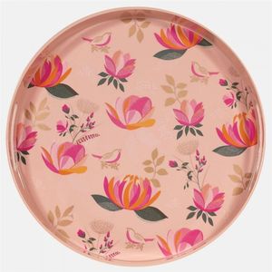 Plato Redondo de Servir con Esmalte Floral Rosa Estilo Nórdico |   Bandeja Metálica para Bebidas Estilo Shabby Chic |   Plato para Ensalada de Esmalte Resistente al Calor y Duradero - Product Image 1