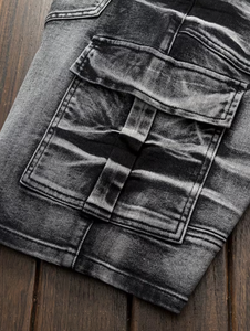 Pantalones Cortos de Mezclilla Cargo de Cintura Alta para Hombre TRIBON SPORTS, Desgastados, Negros, Casuales, Transpirables, 100% Algodón, para Primavera/Invierno - Product Image 5