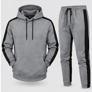 <b>Men's</b> Black Red Hooded Tracksuit Set Full Sleeve Solid Color Sporty Casual Breathable Quick Dry Cotton Streetwear Lightweight - Product Image 4