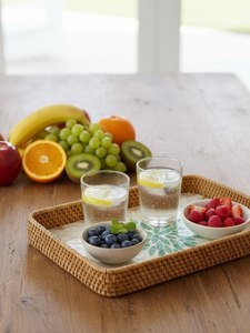 Factory Price Rattan woven serving <b>tray</b> Geometric pattern <b>dinner</b> <b>tray</b> Painted finish tableware Round rattan <b>tray</b> Residential Use - Product Image 1