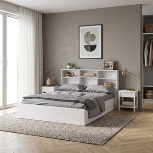 Cadre de lit plateforme Queen moderne 2255 avec étagères de rangement multi-compartiments intégrées à la tête de lit, mobilier de chambre robuste - Product Image 1