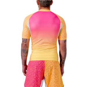 Custom <b>Men</b> Gradient Rash Guard Set OEM Private Label Quick Dry <b>Compression</b> T <b>Shirt</b> Shorts Surf Swimwear Supplier - Product Image 3