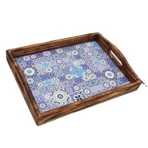 Decoración moderna Diseño atractivo Hotel Hogar Usado Bandeja de madera para servir con acabado esmaltado Bandeja para servir alimentos - Product Image 1