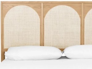 Modern Rattan <b>Headboard</b> and Footboard <b>Bed</b> Frame Wooden Bedstead Black and Natural Panel <b>Bed</b> for Hotel Home Bedroom - Product Image 5