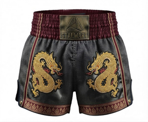 Shorts de Muay Thai Stalwart, broderie de dragon doré marron, polyester durable, toutes saisons, arts martiaux - Product Image 1