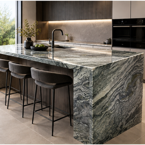 Îlot de cuisine contemporain en quartzite, motif veiné noir, surface en pierre naturelle durable, anti-corrosion, résistant à l'eau - Product Image 1