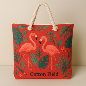 Bolsa de Mano de Lona Ecológica Personalizada al por Mayor de Alta Calidad con Estampado Geométrico para Vacaciones en la Playa, Bolsa de Compras Informal para el Hombro - Product Image 2