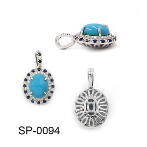 Pendentif 14 carats en turquoise (ovale) 1,32 carats, saphir bleu (rond) 0,16 carats, diamant blanc (rond) 0,24 carats - Product Image 1
