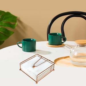 Porte-serviettes carré en métal or rose avec distributeur de fil et pieds à boules - Product Image 3
