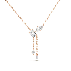 Collar Lariat Estilo Delicado Toi Et Moi, Oro Sólido de 14K, Esmeralda Marquise, Collar con Colgante de Diamante Cultivado en Laboratorio, Collar con Borla de Diamantes - Product Image 2