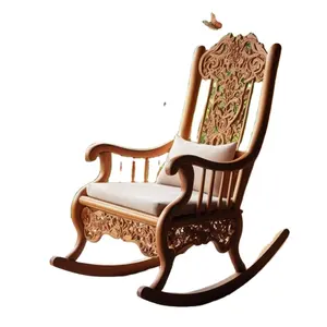 Sedia a dondolo in legno di Teak a prezzo all'ingrosso dal fornitore indiano reclinabile in legno Design europeo Vintage sedia fatta a mano