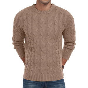 Men's Cable Knit <b>Pullover</b> <b>Sweater</b> Crew Neck Full Sleeve Solid Color Knitted Autumn Wear - Product Image 1