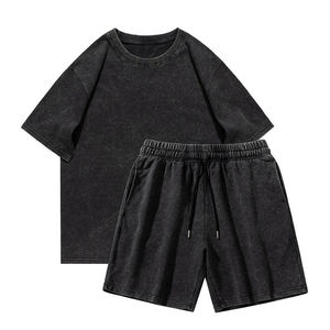 Ensemble surdimensionné 2-en-1 pour homme : T-shirt à capuche et short en molleton, 100 % coton respirant, effet délavé, 240 g/m² et 290 g/m² - Product Image 1
