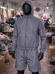 Ensemble de survêtement sportif léger pour homme, gris, été, adulte, coupe-vent, veste à capuche, short, tissu polyester/nylon, séchage rapide - Product Image 2