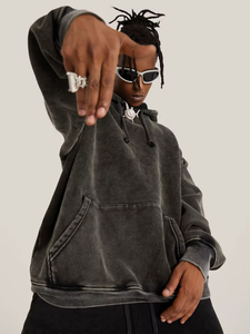 Oversized Acid Wash Black Hoodie Street Washed Men Custom Logo Loose Acid Wash Hoodie Men Oversized - Product Image 5