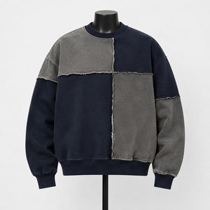 Sudadera Oversize de Cuello Redondo para Hombre, Estilo Patchwork, Felpa Francesa, Casual, Streetwear, Otoño, Tejido de Algodón - Product Image 1