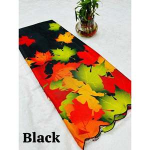 ผ้าส่าหรีงานพิมพ์ลายดิจิตัลใบผ้าไหมพร้อมเสื้อสีดำ - Product Image 1