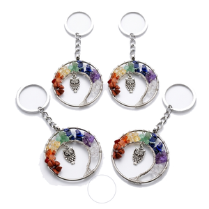 Porte-clés en cristal de haute qualité, arbre de vie à sept chakras, porte-clés hibou, pierre naturelle en forme de cœur, cadeaux pour femmes - Product Image 6