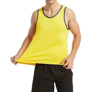 Débardeur de sport jaune de haute qualité pour homme, avec logo brodé et imprimé, en coton tricoté respirant, idéal pour l'été - Product Image 2