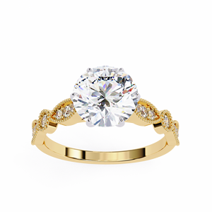 2ct Round Brilliant Cut E VVS Lab Grown Diamond IGI Certified 9K Solid Yellow Gold Trendy <b>Solitaire</b> Engagement <b>Ring</b> - Product Image 3
