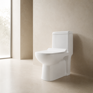 WC monobloc moderne en céramique blanche, cuvette ronde, chasse d'eau par gravité, bouton de chasse, à poser au sol, siphon P & S - Product Image 3