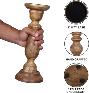 Porte-bougies en bois - Ensemble de 3 Tuli Vintage Classique Écologique pour Décoration de Table Rustique en Bois MULTI CRAFT - Product Image 3