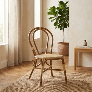 New Modern Minimalist Bistro Dining <b>Chair</b> Teak Wood Frame Natural Rattan Side <b>Chair</b> French Cafe Restaurant Seating Loop Back - Product Image 2