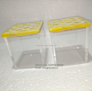 Merveilleux récipient de travail en bois acrylique moderne avec couvercle en métal différentes tailles plateau à dessert de mariage oeuvre décorative - Product Image 5