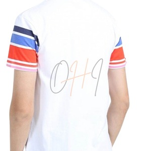 Men's White Short Sleeve T-Shirt Striped Sleeve Contrast Trim O-Neck Casual Breathable <b>Tie</b>-Dye Printed <b>Back</b> Design Oversized - Product Image 1