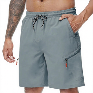Men's Beige Quick Dry Bermuda <b>Shorts</b> With Zip Pockets Drawstring Waist Casual Style - Product Image 2
