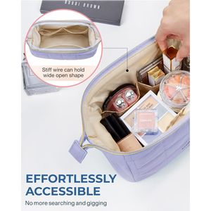 Borsa da Viaggio per Trucchi Rettangolare Viola Ampia e Aperta, Trapuntata con Imbottitura Morbida - Product Image 3