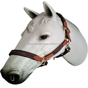 Cabestro de caballo de cuero acolchado cosido de dos tonos en todos los tamaños y colores personalizados con hebilla de latón de doble corona ajustable - Product Image 6