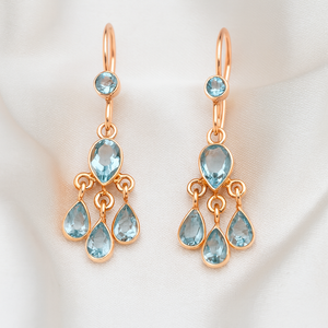 Pendientes de Topacio Azul Natural, Plata de Ley 925, Bañados en Oro Amarillo y Oro Rosa, Pendientes Colgantes de Cristal Curativo - Product Image 2