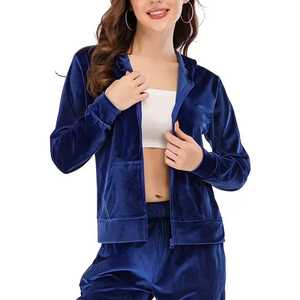 Survêtement personnalisé en velours, très populaire, grande taille, pour femme, avec sweat à capuche zippé en coton et pantalon de jogging, ensemble 2 pièces en velours pour femme - Product Image 6