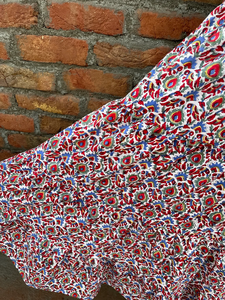 Indien main bloc imprimé blanc coton femmes tenue décontractée respirant taille élastique longue jupe robe - Product Image 4