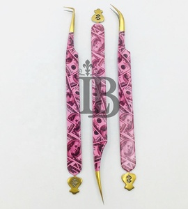 <b>Top</b> Trend Bottom Charm Fixing Eyelash Extension Tweezers Plain Smooth Handle Lash Tweezers Set Custom Design Printing Style - Product Image 5