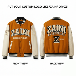 Veste de sport pour homme ZAINI, coupe-vent, automne, premium, 450 GSM, mélange de laine, manches en PU blanc, panneau vert, broderie chenille personnalisée - Product Image 1