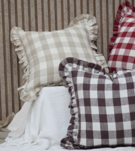Funda de Cojín de Lino 100% Puro con Diseño Gingham de Lujo, Decorativa, Cuadrada, con Borde con Volantes, Fabricante y Proveedor OEM ODM - Product Image 4