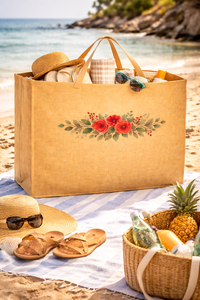 <b>Extra</b> <b>Large</b> Natural Jute Tote Bag with Floral Red <b>Print</b> Eco Friendly Reusable Shopping Grocery Bag Heavy Duty Jumbo Burlap Tote - Product Image 2