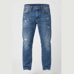 Jean en denim déchiré coupe droite pour homme, coupe slim, taille mi-haute, en coton, style décontracté automne - Product Image 2