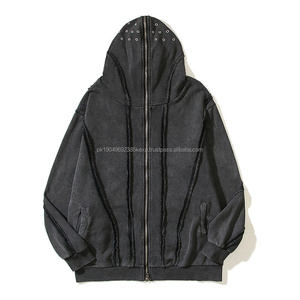 Otoño Invierno moda peso pesado cremallera sudaderas con capucha para hombres mujeres mezcla de algodón transpirable polar canguro bolsillo ganchillo lavado - Product Image 5