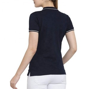 Polo de manga corta azul marino para mujer, diseño 2026, de color liso, tejido de punto, informal, largo regular, teñido liso - Product Image 2