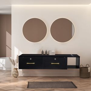 Mobiletto da Salone in Truciolato E0 da 15 cm con Superficie in Canapa, Nero, con Due Cassetti e Tre Fori con Serratura per Mobili da Bagno - Product Image 2