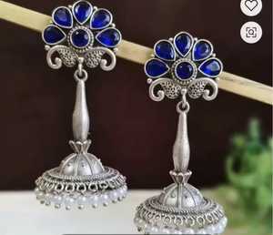Best Trendy Monalisa Stone <b>Stud</b> Earring Oxidised Jhumka Earring Dangler Handmade in Bulk Brass Main Material - Product Image 1