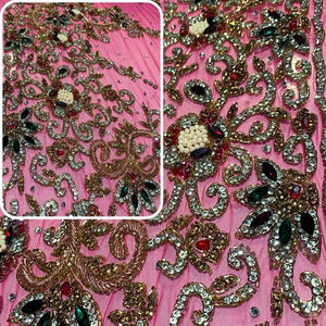 ผ้าลูกไม้ปักเลื่อมประดับคริสตัลวิบวับ งานปักมืออย่างประณีต สำหรับงานตัดเย็บเสื้อผ้าชั้นสูง ชุดเจ้าสาว และงาน DIY ขายส่ง - Product Image 3