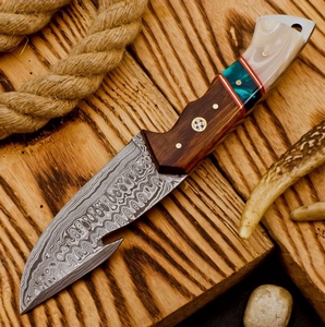 Custom Handmade Damascus Steel Gut <b>Hook</b> Camping Hunting Skinner Knife Straight Edge Lightweight Durable Wood Handle 8-Inch <b>Clip</b> - Product Image 3