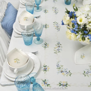 Wholesale Customized Modern White Cotton Embroidered Pretty Floral <b>Tablecloth</b> Durable Washable Full Sizes Hemstitch Table Covers - Product Image 5