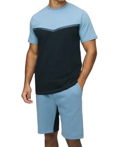 Conjunto de camiseta Fitr y pantalones cortos regulares con logotipo personalizado OEM, ropa deportiva 2 de dos piezas con cuello redondo, dos tonos de color, ropa de verano de secado rápido - Product Image 1