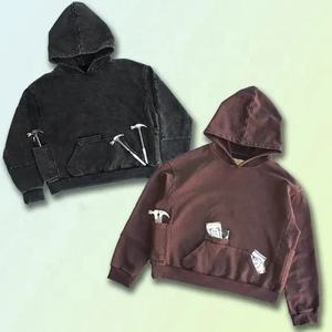 Latest Design Adult Size Vintage Distressed Cropped Hoodies Oversized Embroidery Heavyweight - Product Image 2